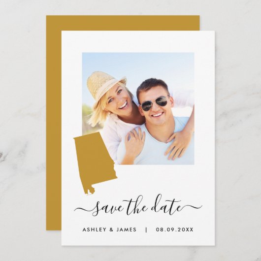 アラバマの地図フォトウェディング日付カードを保存 セーブザデート (正面/裏面)