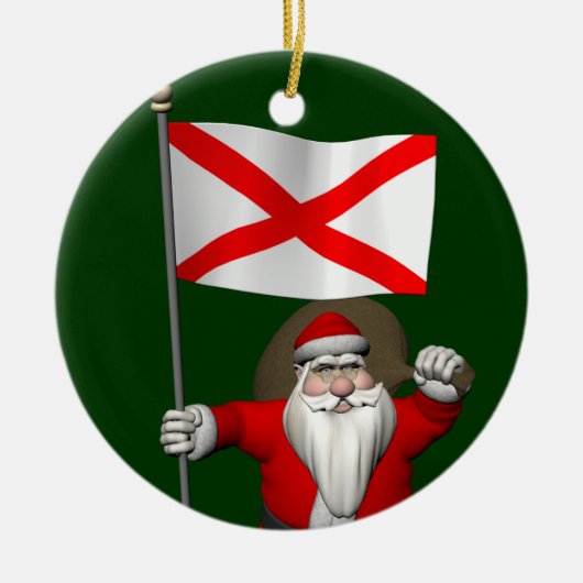アラバマの看板を持つサンタクロース セラミックオーナメント (正面)