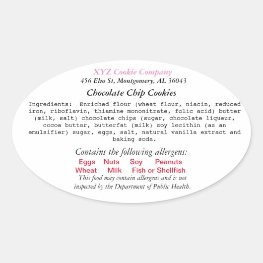 アラバマコテージローラベルホームベーカリーラベル 楕円形シール (正面)