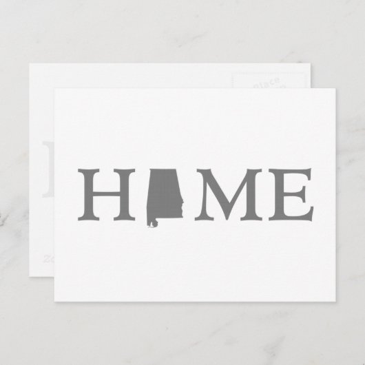 アラバマホーム州シェイプ文字グレーアラバマン ポストカード (正面/裏面)