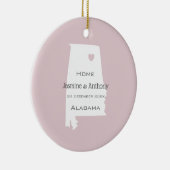 アラバマホーム州マップのカップル名前をカスタムすると日付 セラミックオーナメント (右)