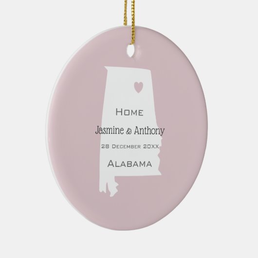 アラバマホーム州マップのカップル名前をカスタムすると日付 セラミックオーナメント (右)