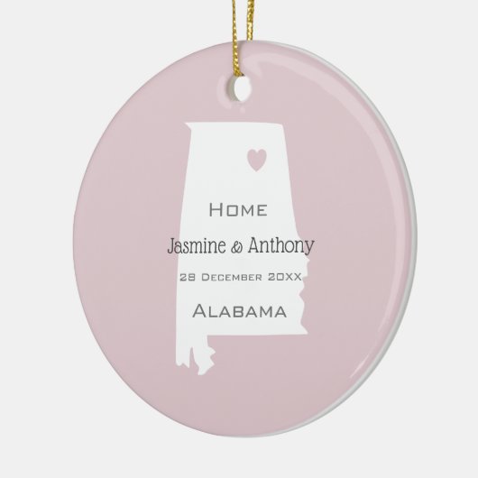 アラバマホーム州マップのカップル名前をカスタムすると日付 セラミックオーナメント (左)