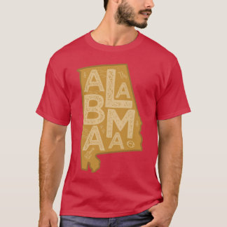 アラバママップタイポグラフィブラウン Tシャツ