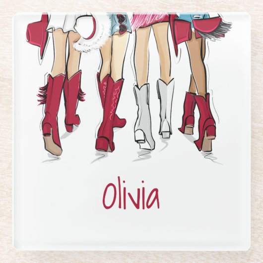 アラバマレディースファッションカウボーブーズクリムゾンネーム ガラスコースター (正面)