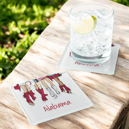 アラバマレディースファッションカウボーブーズクリムゾンレッド ガラスコースター