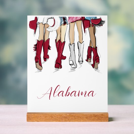 アラバマレディースファッションカウボーブーレッドホワイト アクリルサイン (ニュートラル)