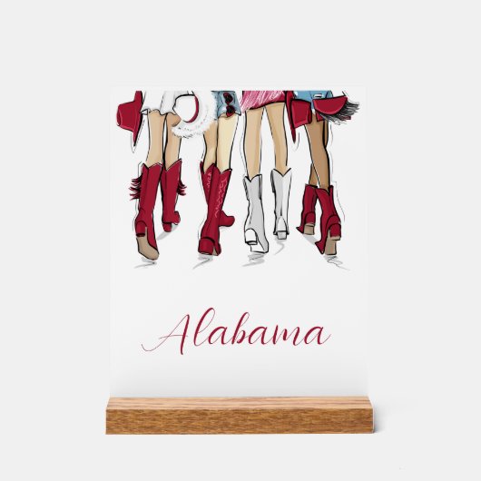 アラバマレディースファッションカウボーブーレッドホワイト アクリルサイン (正面)