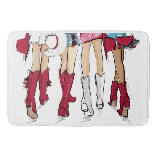 アラバマレディースファッションカウボーブーレッドホワイト バスマット (正面)