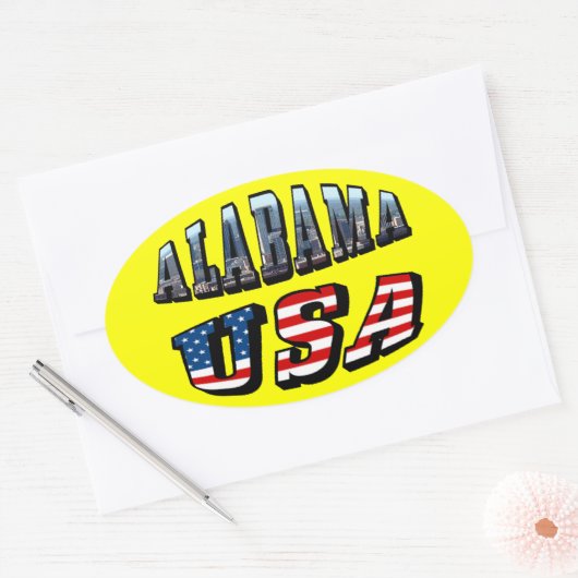 アラバマ写真と米国国旗のフォント 楕円形シール (封筒)