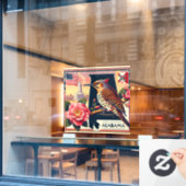 アラバマ北部フリッカーバード&カメリア花 ウィンドウサイン (カフェ窓)