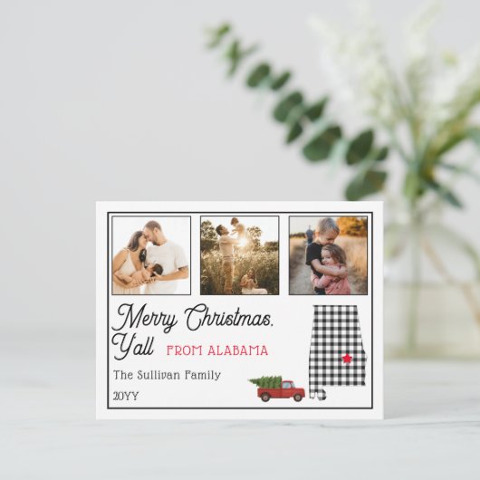 アラバマ州からのメリークリスマス写真の休日 シーズンポストカード (スタンド正面)