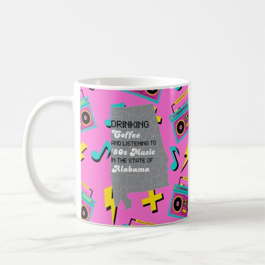 アラバマ州でのコーヒーと80年代の音楽 コーヒーマグカップ (左)