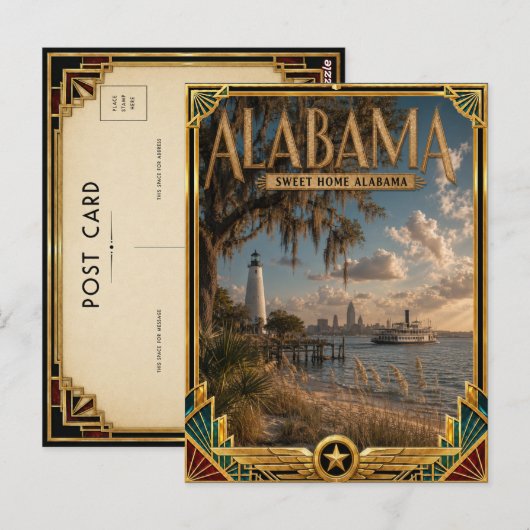 アラバマ州のアールデコ調の黄金時代のビンテージ風 ポストカード (正面/裏面)