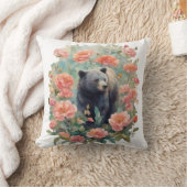 アラバマ州のクロクマの子がカメリアに囲まれている クッション (ブランケット)