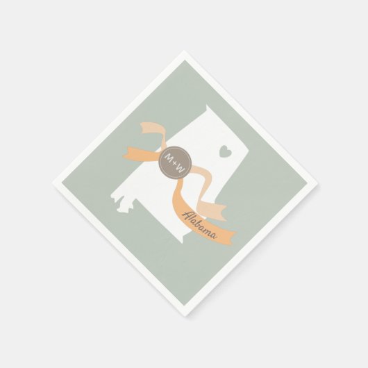 アラバマ州のハートモダンの結婚付いたカスタム地図 スタンダードカクテルナプキン (角)