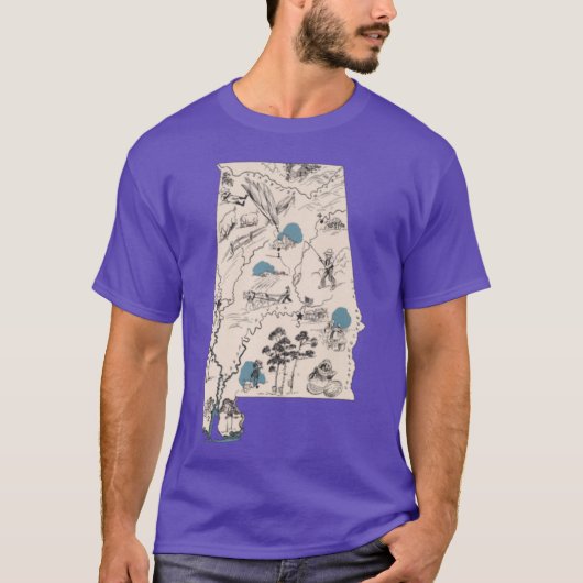 アラバマ州のビンテージ絵画地図 Tシャツ (正面)