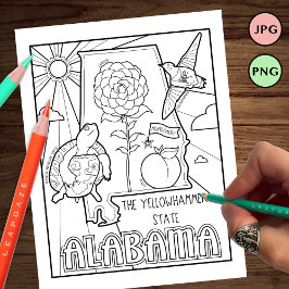 アラバマ州の図形とファクトの色付けページ チラシ