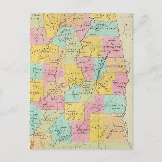 アラバマ州の地図 ポストカード (正面)