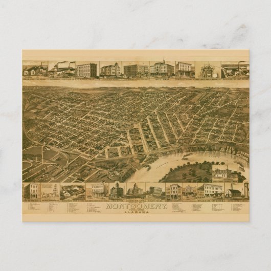 アラバマ州の州都モンゴメリーの地図（1887年） ポストカード (正面)
