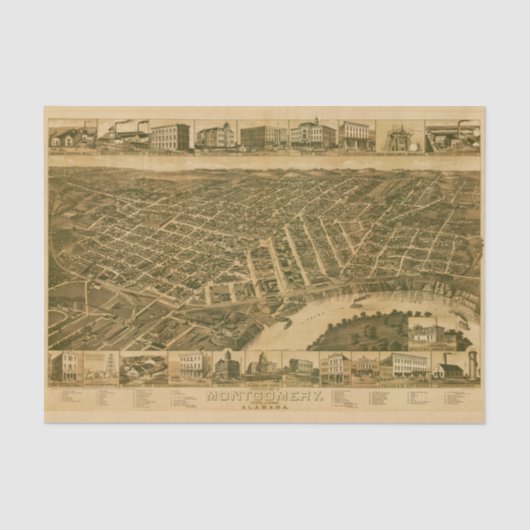 アラバマ州の州都モンゴメリーの地図（1887年） 薄葉紙 (正面)