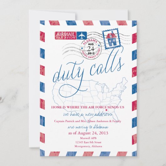 アラバマ州エアメイル軍事移動発表 案内状 (正面)