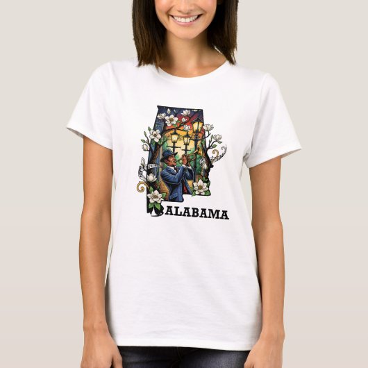 アラバマ州タトゥースタイル - ジャズとマグノリア Tシャツ (正面)