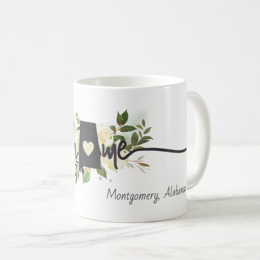 アラバマ州パーソナライズされたユアホームシティ素朴 コーヒーマグカップ (正面右)