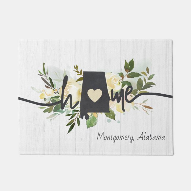 アラバマ州パーソナライズされたユアホームシティ素朴 ドアマット (正面)