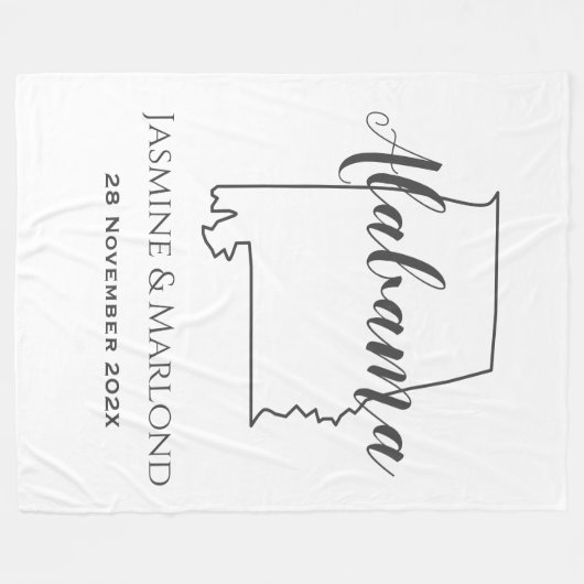 アラバマ州マップのアウトラインパーソナライズされたカップル フリースブランケット (正面(横))