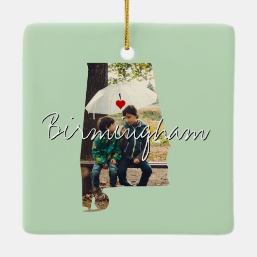 アラバマ州写真の挿入物と町名 セラミックオーナメント (裏面)