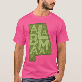 アラバマ州地図タイポグラフィ グリーン Tシャツ