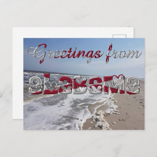 アラバマ州旗ハートUSAからの挨拶 ポストカード (正面/裏面)