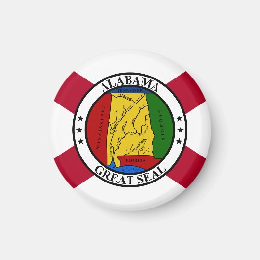 アラバマ州旗/州シール重畳 マグネット (正面)