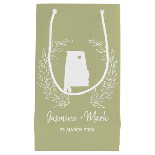 アラバマ州立地図の目的地の結婚式の好意 スモールペーパーバッグ (正面)