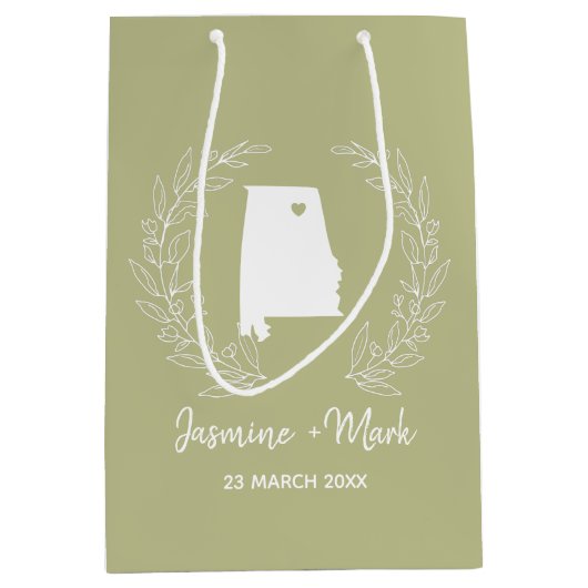 アラバマ州立地図の目的地の結婚式の好意 ミディアムペーパーバッグ (正面)