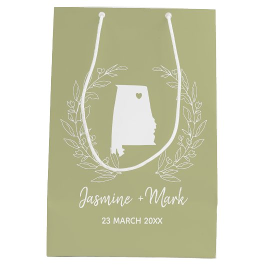 アラバマ州立地図の目的地の結婚式の好意 ミディアムペーパーバッグ (裏面)