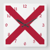 アラバマ州：聖アンドリュー十字のクリムゾン旗 スクエア壁時計 (正面)