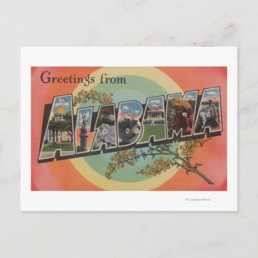 アラバマ語(赤/ピンク) – 大きな文字のシーン ポストカード (正面)