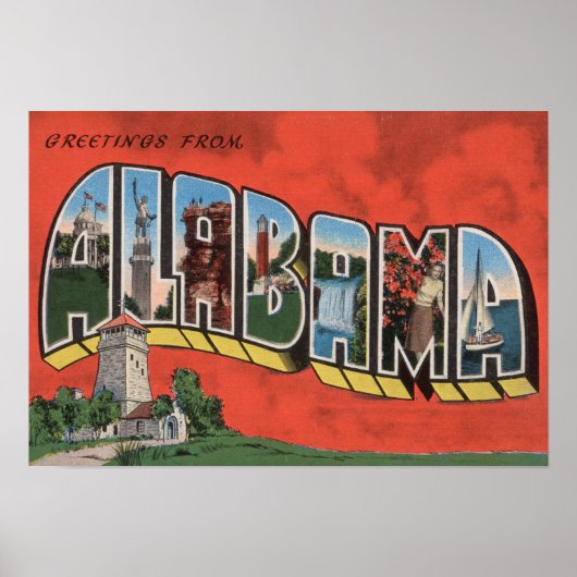 アラバマ語（赤）ラージ・レター・シーンAlabama ポスター (正面)