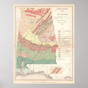 アラバマ(1882年)のヴィンテージの農業の地図 ポスター