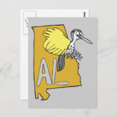 アラバマAL地図とイエローファーマーウッドペッカー漫画 ポストカード (正面/裏面)