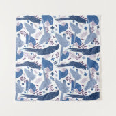 アラパロットブルースケッチトロピカルパ離れターン タペストリー (正面(横))