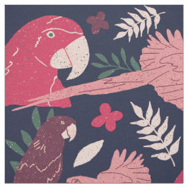 アラパロットレッドブルートロピカルパターン ファブリック