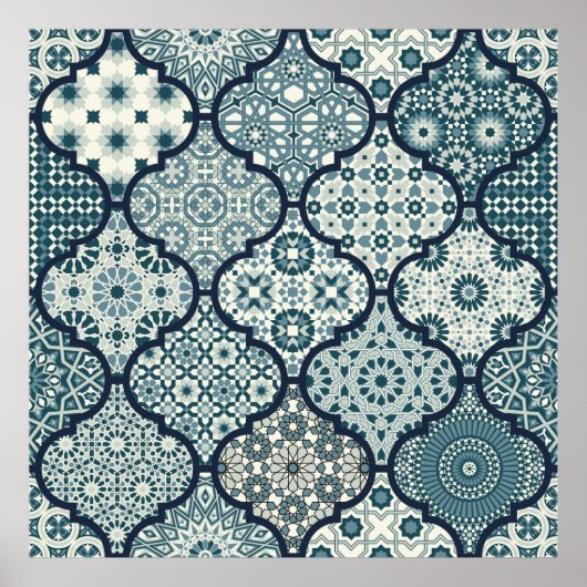 アラビアの装飾的なアズレヨスのタイルパッチワークのイスラム ポスター (正面)