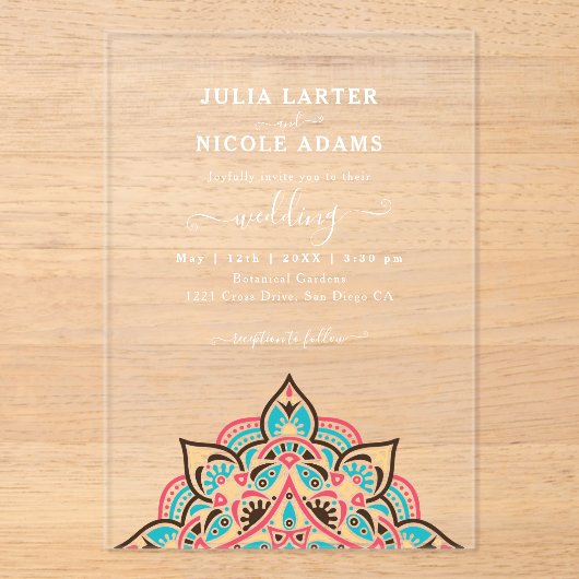 アラビアアールヌーボーフローラアーク結婚マンダラ アクリル招待状 (正面)