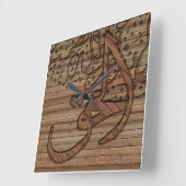 アラビアイスラム教の書道、木製の効果 スクエア壁時計 (傾斜)