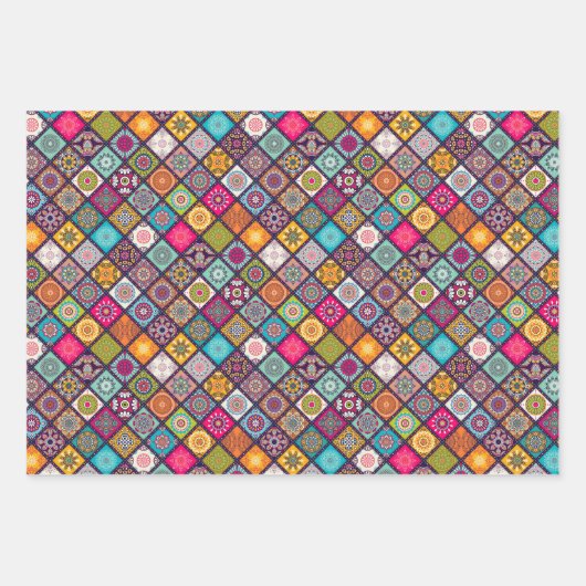 アラビアカラフルマンダラランタン異国デザイン ラッピングペーパーシート (正面)