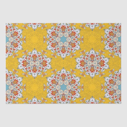 アラビアボホ幾何エレガントモロッコイエロータイル 薄葉紙 (正面)