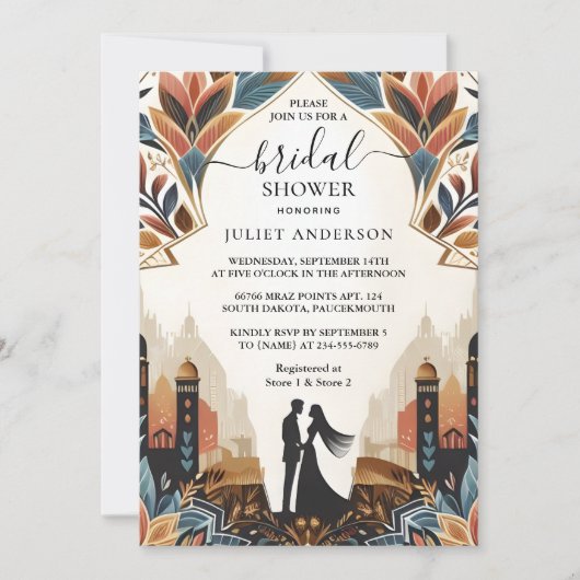 アラビアレトロエキゾチックはっきりしたダマスクブライダルシャワー 招待状 (正面)